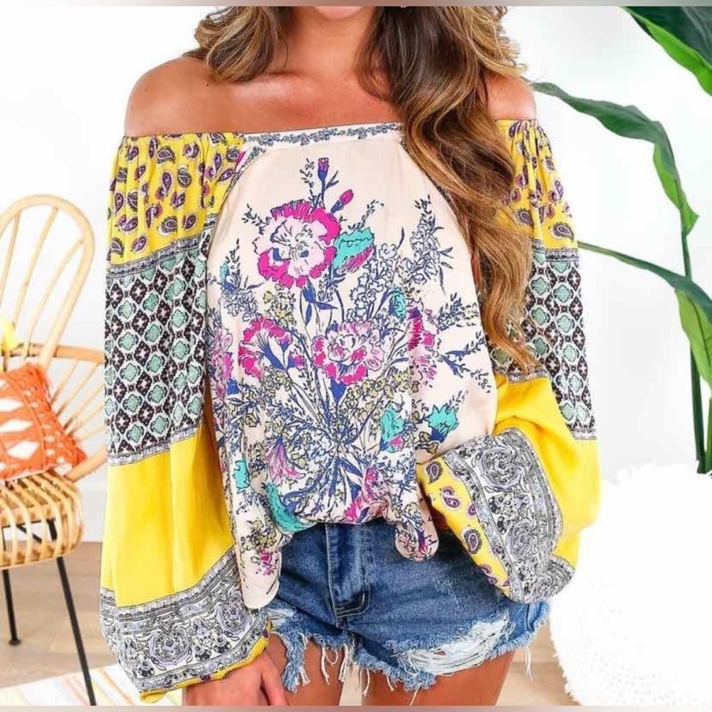 Free People Positano Print Blouse Small - Picture 2 of 14